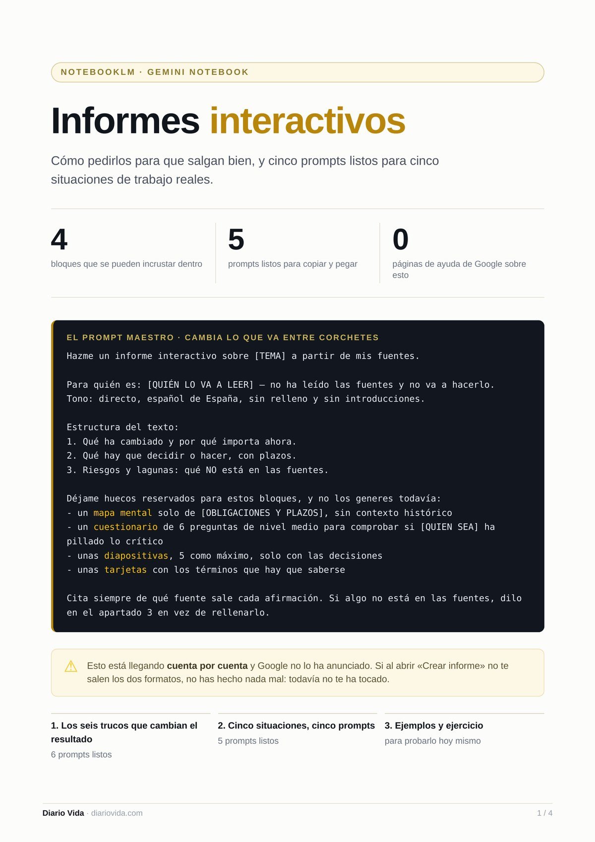 Portada de Informes interactivos de NotebookLM — Diario Vida