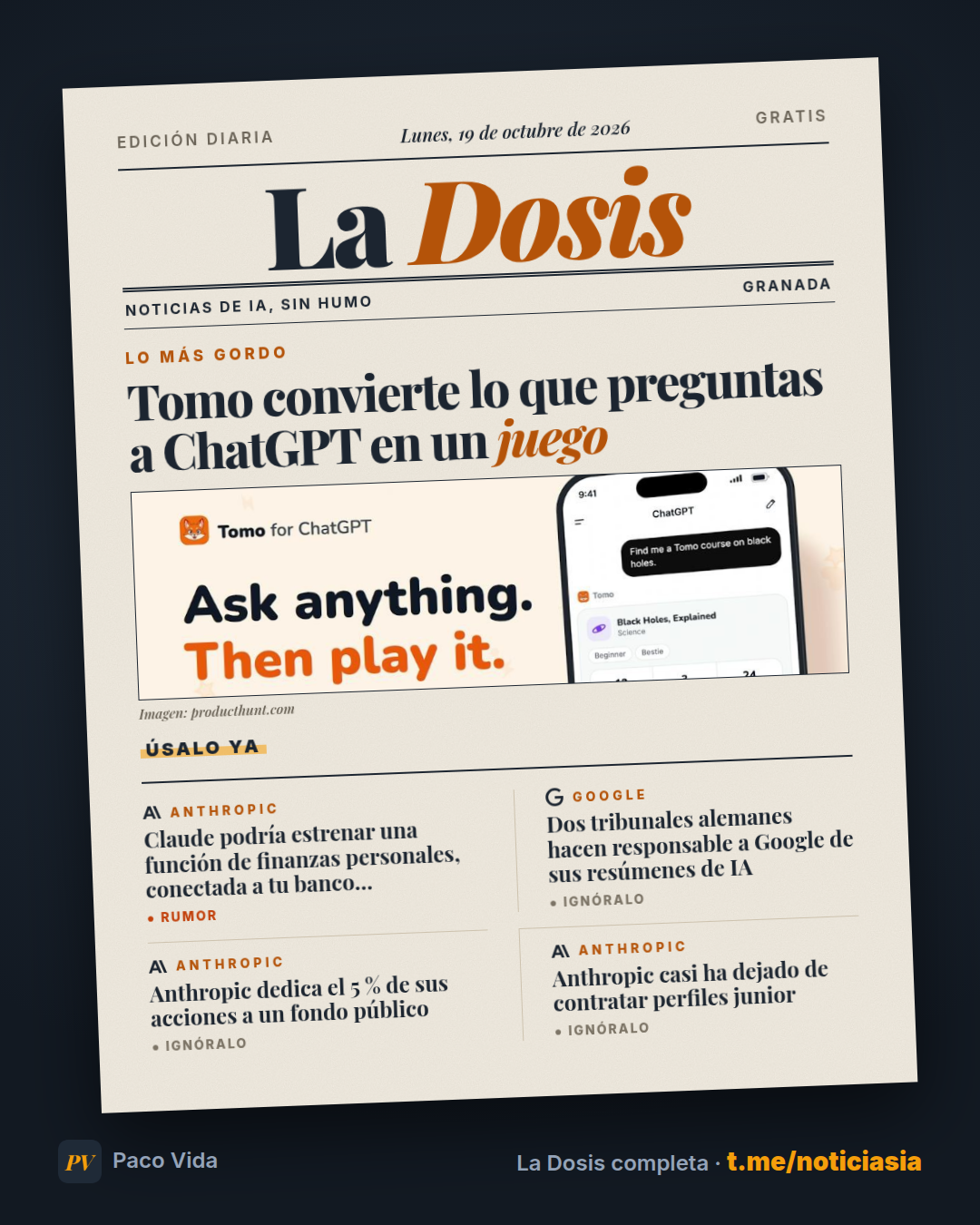 La Dosis del 19 de octubre de 2026