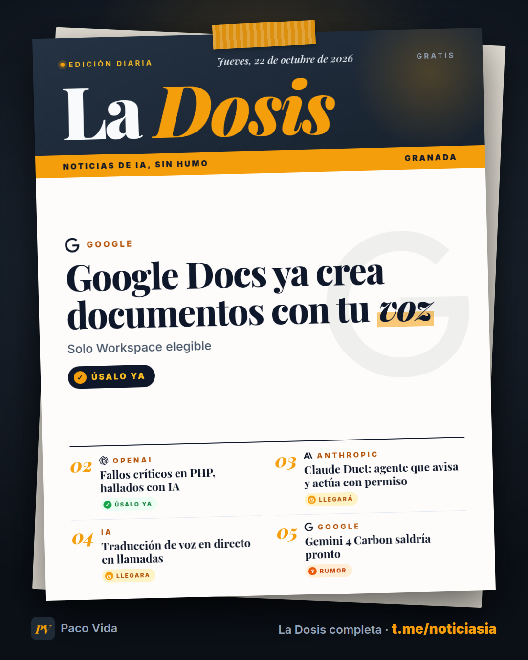 La Dosis del 22 de octubre de 2026
