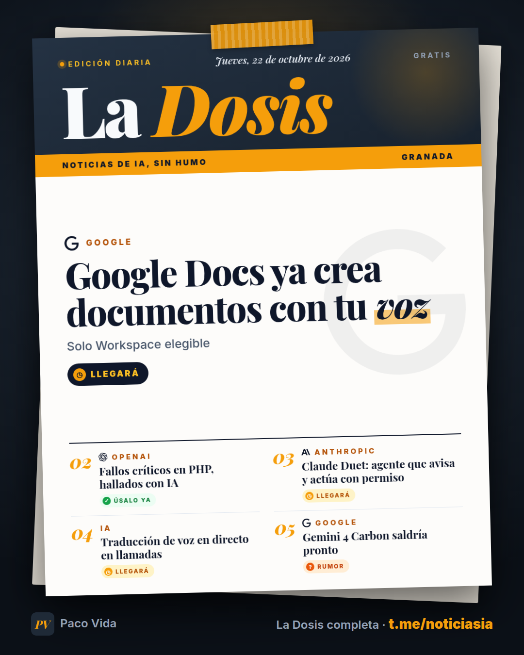 La Dosis del 22 de octubre de 2026